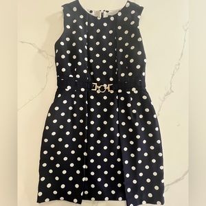 TAHARI-LEVINE PETITE NAVY BLUE POLKA DOT DRESS size 10p great condition